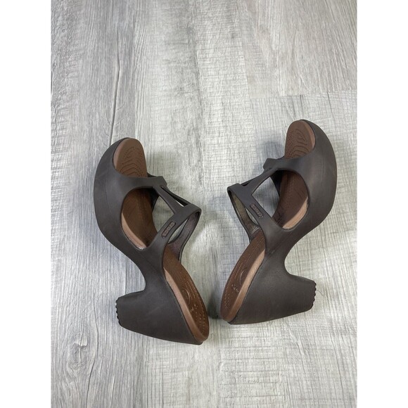 CROCS Women's Cyprus II Strappy Slip On Heels Shoes Size 10 Chocolate Brown B - Picture 7 of 9